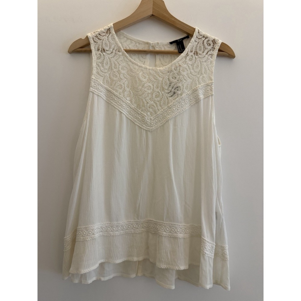 Forever 21 Women's Cream Lace Trim Tank Top Blouse M Sleeveless Open Back NWT